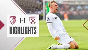 Gol Jarrod Bowen 51 Minuto Puntaje: 0-1 Bournemouth vs West Ham 1-1