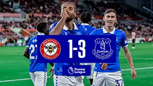 Gol Mathias Jensen 28 Minuto Puntaje: 1-1 Brentford vs Everton 1-3