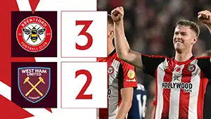 Gol Neal Maupay 11 Minuto Puntaje: 1-0 Brentford vs West Ham 3-2