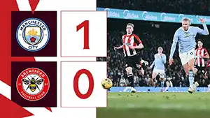 Gol Erling Haaland 71 Minuta Wynik: 1-0 Manchester City vs Brentford 1-0