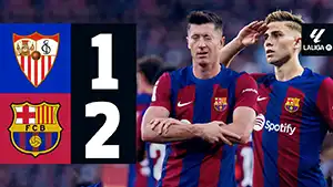 Gol Fermín López 59 Minuto Puntaje: 1-2 Sevilla vs Barcelona 1-2